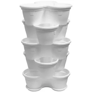 ENGELLAND 5X Blumentopf, Säulentopf, Pflanzturm, Hochbeet, Pflanztopf-Kübel mit Untersetzer, stapelbar, widerstandsfähig, Kunststoff, für Außenbereich, 55 Liter, Farbe: Weiß