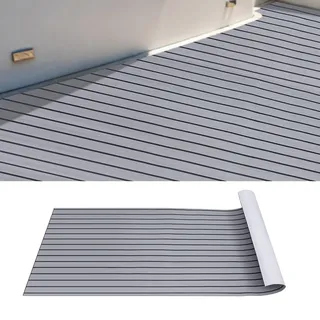 OUBUBY Boot Bodenbelag Selbstklebend Eva-Schaum Teakholzimitat Bootsbelag 240×90cm Selbstklebend Teakholzimitat Deck Teppich für Boote Schiffsdecks Yachtboden Schwimmbad Motorboot (Grau+schwar)
