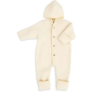 Engel Naturtextilien Engel Baby Overall mit Kapuze aus Bio Schurwoll-Fleece, Natur, 50/56