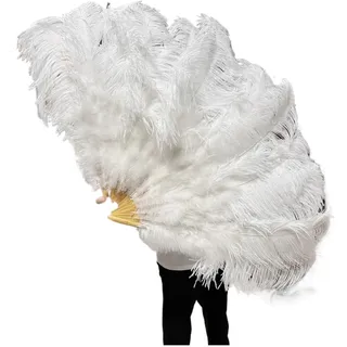 Handgehaltener Klappbarer FederfäCher 130CM/100CM Weißer großer Federfächer Flauschiger 13 Knochen Handheld for Karneval Tanz Bühnenauftritt & DIY Handwerk FüR Hochzeit Halloween Tanzen Show Tee Party