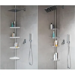 KSHandel24 Ablagefach für BADREGAL TELESKOPREGAL 3 ODER 4 BÖDEN ZUR AUSWAHL WEISS CHROM ECKREGAL DUSCHABLAGE DUSCHREGAL 3 FARBEN UND 2 LÄNGEN (Ablagefach, transparent)