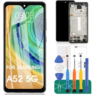 OLED-Bildschirm für Samsung Galaxy A52 5G, Ersatz für Samsung A52 5G LCD A526 Digitizer für SM-A526B, LCD-Display SM-A526U Touchscreen-Montage-Reparatur-Sets mit Rahmen (unterstützt Fingerabdrücke)