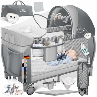 Kidiz Kidiz® Babybett Reisebett Kinderreisebett Faltbar mit Matratze 120x60, Seiteneingang, Wickelauflage, Mosktionetz, Spielbogen & Tragetasche Baby Beistellbett Kinderbett ab Geburt bis 15 kg