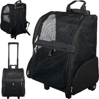 2IN1 Transporttasche mit Rollen bis 15kg Rucksack Trolley Hund Katze Hunderucksack Tasche (Schwarz)