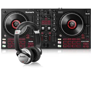 Numark Mixtrack Platinum FX + Numark HF125 – DJ-Controller für Serato DJ mit 4-Deck Kontrolle + professioneller DJ Kopfhörer mit 2m Kabel und 40 mm Lautsprechern