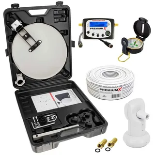 PremiumX Camping SAT Anlage Satellitenschüssel Sat-TV-Signalfinder Kompass Single LNB 10m Kabel F-Stecker kompakt im Koffer