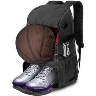 KINGSLONG Basketball Rucksack Fussball Bag: Große Kapazität Softball Tasche mit Schuhfach und Zaunhaken leichte Volleyball Softball Ausrüstung für Helme Hüte Schuhe für Jungen Herren Rot und schwarz