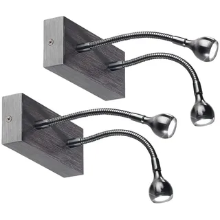 Lunartec 2er-Set LED-Bett- und Lese-Doppel-Leuchten mit Schwanenhals: 2 Watt
