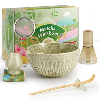 Matcha Set, Matcha Tea Set 7 Teiliges Traditionelles Mit Japanisches Whisk Auslauf, Besen Halter, Sieb, Löffel und Halter