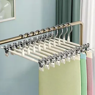 FGHUF 10 Stück, Metall Hosenbügel Kleiderbügel Mit Zwei Rutschfesten Clips, Hosenbügel Aus Metall Mit Verstellbaren Clips, Hosenbügel Klemmbügel Geeignet Für Hosen, Röcke, Socken