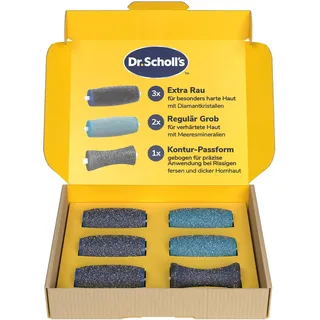Dr. Scholl’s Ersatzrollen für elektronische Hornhautentferner – Entfernt starke Hornhaut, 3x Extra Stark, 2x Regular, 1x Konturaufsatz, Abwaschbar, mit Diamantkristallen & Meeresmineralien