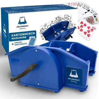 HELDENGUT Kartenmischer manuell – Kartenmischmaschine mit Kurbel für Spielkarten, Poker, Blackjack, Bridge & mehr; robust, einfach, ohne Batterien