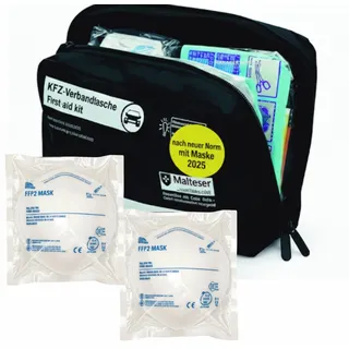 Petex KFZ-Verbandtasche Mit 2x FFP2: Auto Verbandskasten PKW DIN 13164 Erste Hilfe Set schwarz