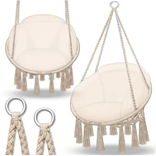 tillvex Hängesessel tillvex® Hängesessel Hängestuhl Hängeschaukel Hängekorb Hängesitz (Set), Kissen beige|braun