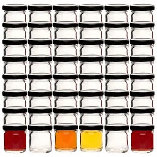gouveo 48er Set Einmachgläser 40 ml Mini mit Schraubdeckel schwarz-matt BS - Mini Vorratsgläser mit Drehverschluss TO43 - Mini Schraubglas zum Einkochen für Marmelade, Konfitüre (EGR040SZBS)