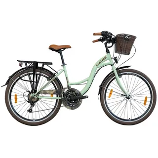LUCHS Cityrad Feline Damenfahrrad 28 Zoll – Cityfahrrad Hollandrad – Citybike, 21 Gang SHIMANO, Frontkorb – Citybike für Alltag & Freizeit grün