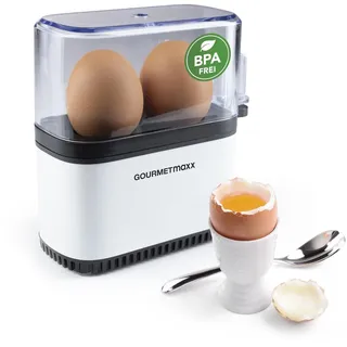 GOURMETmaxx Eierkocher für 2 Eier | Egg Boiler mit Eierstecher im Messbecher | Egg Cooker – 3 Härtegrade für deinen Eierbecher | Design Eierkocher klein – spülmaschinenfeste Teile