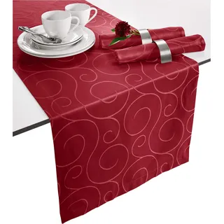 Erwin Müller Tischläufer, Tischdecke Oberhausen, Jacquard Ranken Rubin Größe 40x170 cm - pflegeleicht, bügelleicht, mit Kuvertsaum