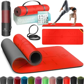 Kesser KESSER® Yogamatte rutschfest 183x61x0,6cm TPE Matte, Gymnastikmatte & Fitnessmatte mit Gurt In- & Outdoor, Trainingsmatte für Yoga Workout, Pilates & Fitness, gelenkschonend, Übungsheft & Hilfslinien