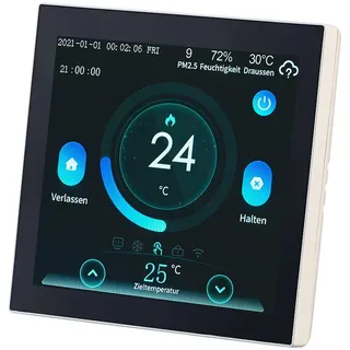 Revolt WLAN-Fußbodenheizung-Thermostat mit Touchdisplay, Feinstaub-Anzeige