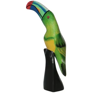 Wogeka Tierfigur bemalter Tukan Vogel Holz-Figur Dekoration Statue grün 23 cm