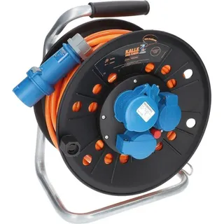 KALLE DAS KABEL Kabeltrommel Camping H07BQ-F 3G 2,5mm2 EXTREME SIGNAL Orange IP44 2x Schutzkontakt / 1x CEE 230V 16A Schutzart