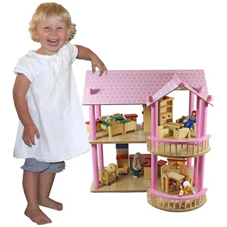 riesiges XL Puppenhaus Villa Puppenvilla Dollhouse Holz Möbel Puppen 2 Etagen