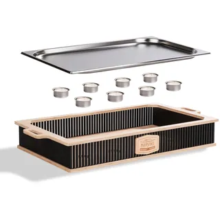 HOTTY Legacy Warmhalteplatte fürs Grillen – BBQ-Design Speisenwärmer mit personalisierbarem Batch – Stövchen für Grillgut mit Kerzen – Personalisiertes BBQ-Board für Grillpartys (Schwarz, XL)