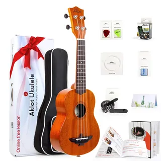 AKLOT Ukulelen Sopran 21 Zoll Ukulele Professional Anfänger Hawaii-Gitarre Musikinstrumente Bundle mit Robustes Buch, Stimmgerät, Tasche, 3 Picks und Aquila Qualitäts-Saiten