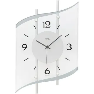 AMS Funkwanduhr (Exklusiv-Modell,Quarzuhr,Made in Germany,Wohnzimmer,Esszimmer,Büro) silberfarben