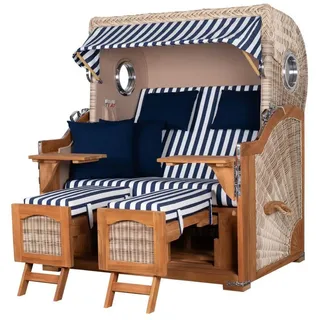 bene living Strandkorb Ammersee Grande XL Teak - PE shell - Modell 518, BxTxH: 142x95x165 cm, Volllieger ca. 175 Grad, Ostsee-Strandkorb Komplettset, inkl. Liftersystem und Bullaugen blau