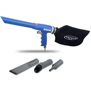 SAKAI Air Powered Vacuum kit 2 in 1 Function Air Vacuum Blow Gun and Suction Vacuum Pneumatic Vacuum Cleaner Kit with 3 Type Tube and rotatable Brush