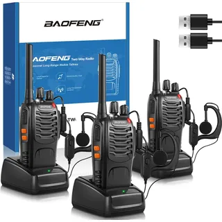 Professionelle Walkie-Talkies für Erwachsene mit großer Reichweite, wiederaufladbaren Batterien, 16-Kanal-Funkgerät, USB-Ladegerät und Handgerät mit VOX (schwarz, 3 Stück)