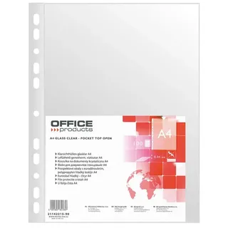 OFFICE PRODUCTS Kataloghüllen Prospekthüllen / 100 Stück/Din A4/ Glasklar Kristallklar Oben Offen Klarsichthüllen Sicht-Hüllen Gelochte Plastikhülle/PP/Transparent 40 Mikron