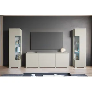 INOSIGN Wohnwand KENIA, (Komplett-Set, 3-St), Vitrinen mit Eckverglasung, hängend und stehend montierbar beige