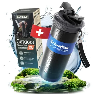 Bachgold® Profi Outdoor Wasserfilter Flasche XL [800ml] mit 1500L Filterkapazität I Entfernt 99,99% aller Bakterien und filtert Mikroplastik, Partikel und Chlor I Blackout- & Krisensicher