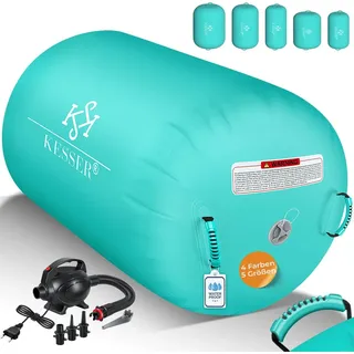 KESSER® Aufblasbare Air Roll Airtrack, Gymnastik-Rolle | inkl. Tragetasche & elektr. Luftpumpe | Barrel Gymnastik Tumbling | Yoga Gymnastik Rolle ... - Grün