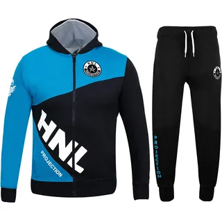 GUBA® HNL Trainingsanzug für Jungen und Mädchen, Fleece, mit Kapuze und Hose, 5–13 Jahre Gr. 134, Schwarz Türkis - 134