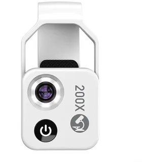 Mini-mikroskop für Smartphone, 200 x Handy-Mikroskop-Objektiv mit LED-Licht tragbares digitales Mikroskop, Handmikroskop, Dermatoskop, Hautdiagnose, Haaranalysator, Keine App erforderlich(Weiß)