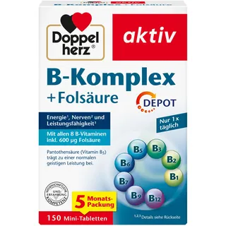 Doppelherz B-Komplex DEPOT mit Folsäure - B-Vitamine als Beitrag für die normale Funktion des Nervensystems und den normalen Energiestoffwechsel - 150 Mini-Tabletten