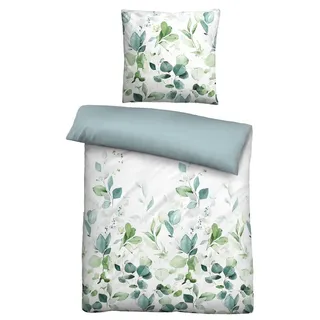biberna Bettgarnitur Floral Blau 135 x 200 cm + 80 x 80 cm