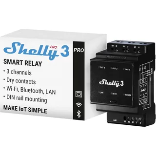 Shelly Pro 3 - WLAN LAN Smart-Relais-Schalter, Ein- - Dreiphasig, 3 Kanal, 16A, Potenzialfreie Kontakte, Garagentor | Beleuchtung, Hutschiene, Heimautomatisierung, Kein Hub Erforderlich