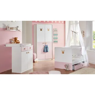 Babyzimmer Set Kinderzimmer Cindy 2 weiß rosé 3-tlg. Schrank Kommode 70x140 cm