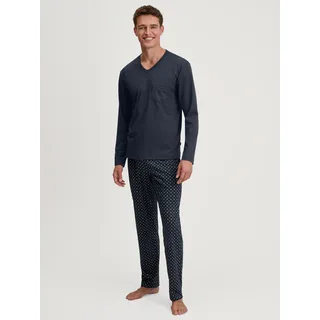 CALIDA Schlafanzug CALIDA "Relax Streamline", Herren, Gr. L (52/54), blau (saphir blau), Interlock, Obermaterial: 100% Baumwolle, normal lang, V-Ausschnitt, Homewear-Sets Schlafanzug, mit aufgesetzter Brusttasche