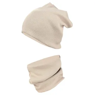 TupTam Mütze und Schal Kinder Set – Weiches Schal Mütze Set Kinder für Herbst und Winter, Farbe: Rippstoff Beige, Größe: 52-56 - 52-56