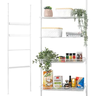 bremermann Teleskop-Regal 2 Körbe, 2 Ablagen, Waschmaschinenregal, bis max. 290 cm weiß