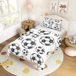 ENEN Bettwäsche-Sets Kinder Bettwäsche Set, Bettbezug mit Kissenbezug, 3D Fußball Kuschel Bettwäsche mit Reißverschluss Für Mädchen und Jungen (Skizze Fußball,220x260cm)