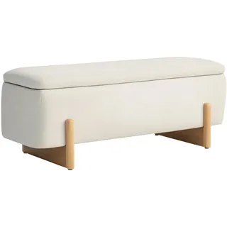 Homcom Sitzbank mit Stauraum, Polsterbank mit Leinenoptik, Holzbeine Bettbank mit Sicherheitsscharniere, für Wohnzimmer, Schlafzimmer, Flur, 111 x 44 x 44,5H cm-Cremeweiß - Gr.: onesize