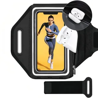 PYEUIFT Sportarmband Mit Kopfhörer-Tasche, Sporttelefon Armband, Handy Armtasche, 6,5 Zoll Handyhalter-Armtasche mit Kopfhörer-Schlüsseltasche zum Joggen Laufen Jogging.