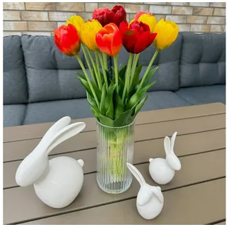 online fuchs 15 künstliche Tulpen in Einer Glasvase - REAL-Touch, wie echt - Kunstblumenstrauß - Künstliche Pflanzen, Blumen (Gelb/Rot)